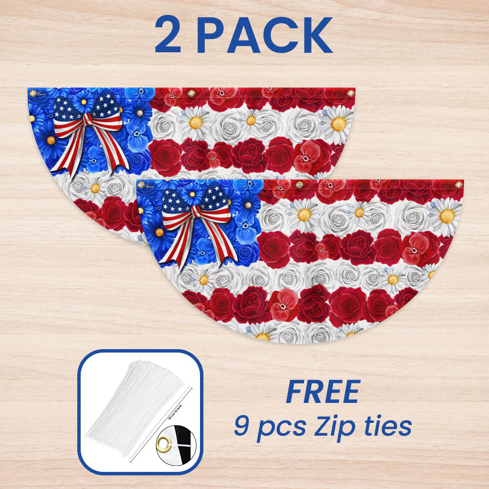 Bimipi American Flag - Floral American Flag Happy 4th Of july Independence Day Non-Pleated Fan Flag