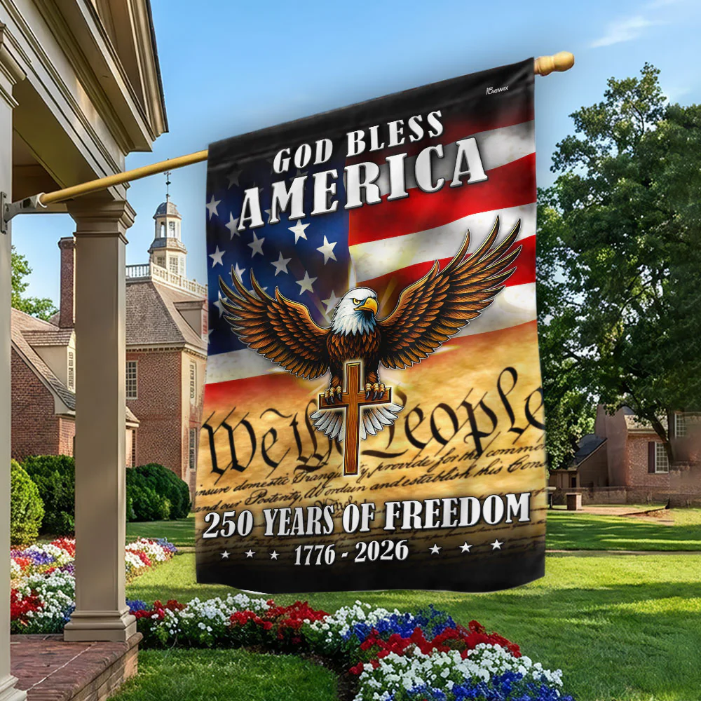 God Bless America 1776 2026 Flag, 250 Years of Freedom Christ Cross Flag