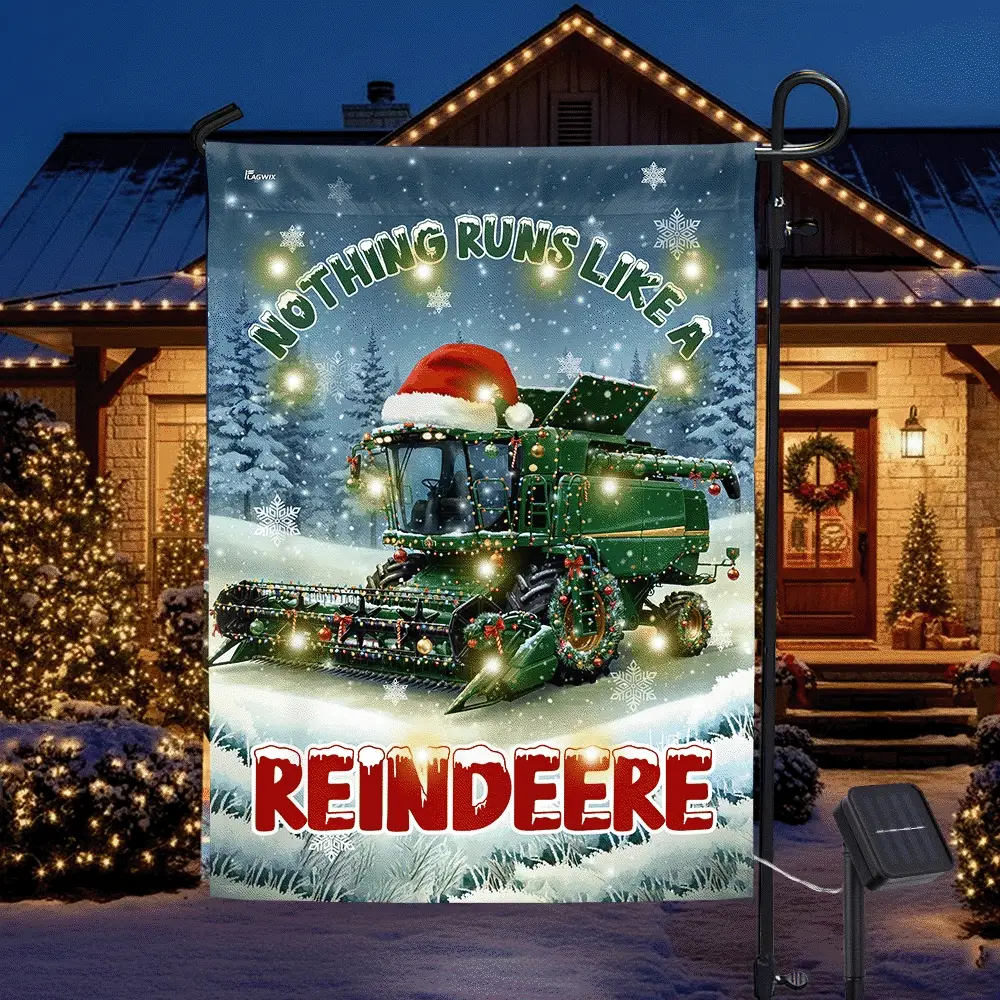 Tractor Farm Xmas Flag | Nothing Runs Like a Reindeere Solar LED Flag