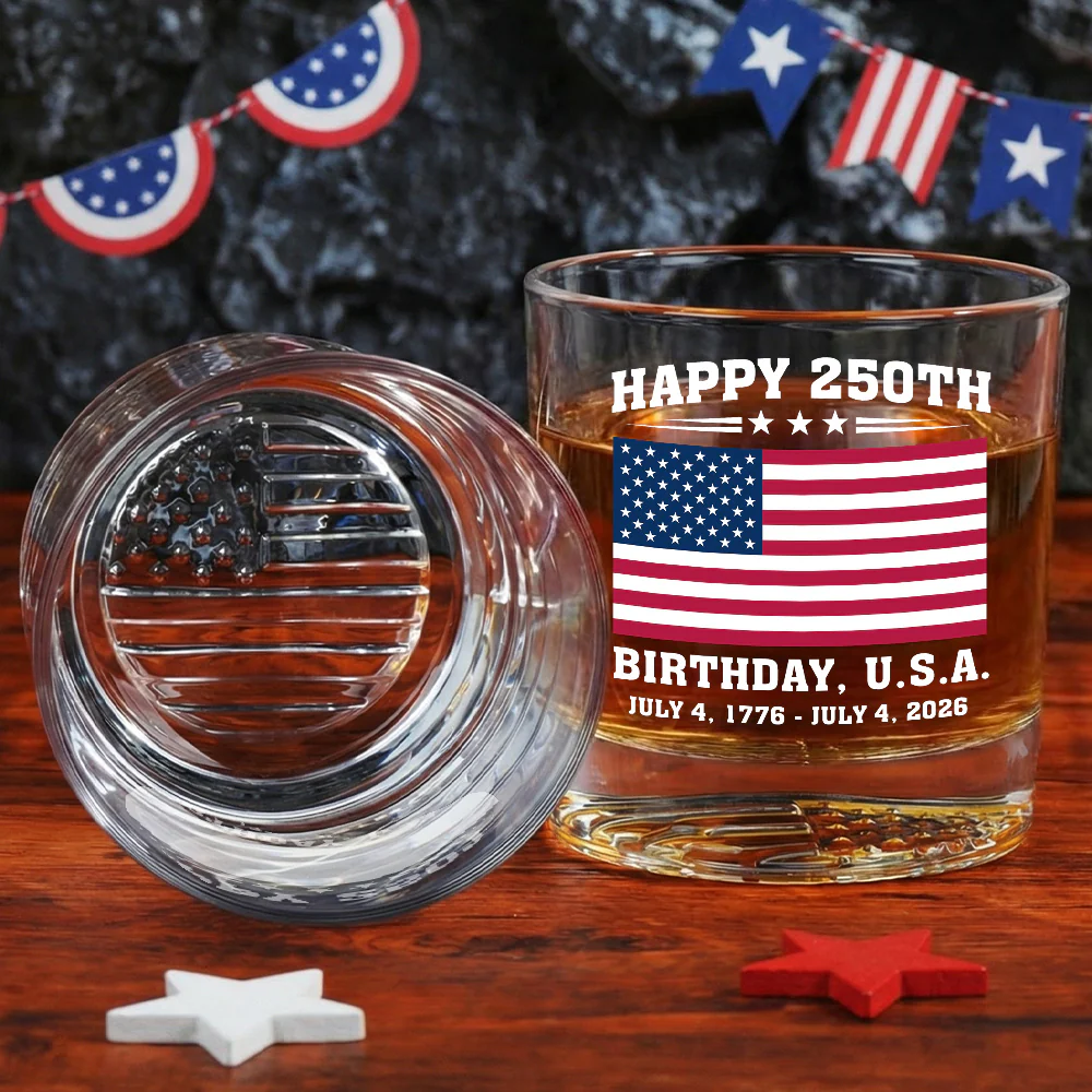 Happy 250th Birthday American Patriotic Printed Whiskey Glass