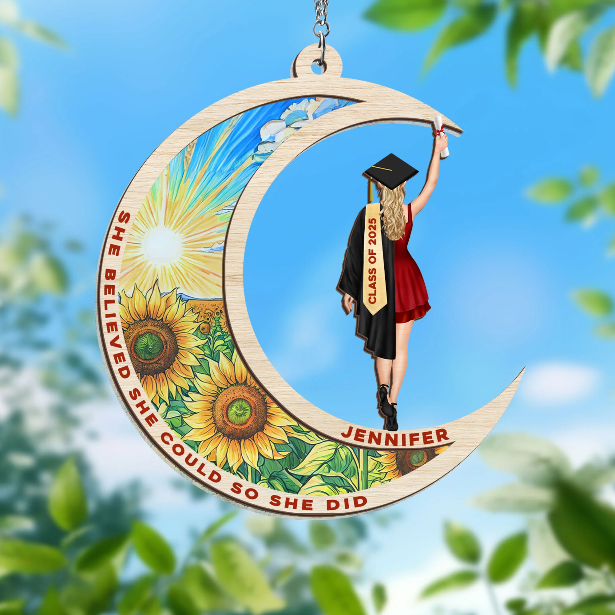 She Believed She Could Graduation Custom 2 Layered Hanging Suncatcher