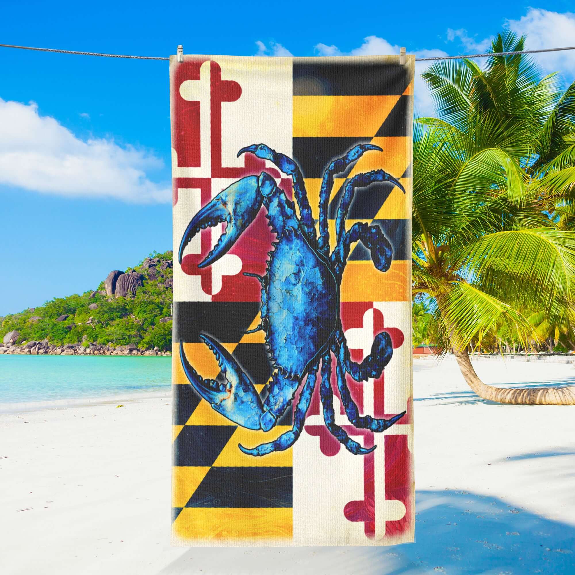 Maryland Blue Crab Coastal Summer Vibes Beach Towel