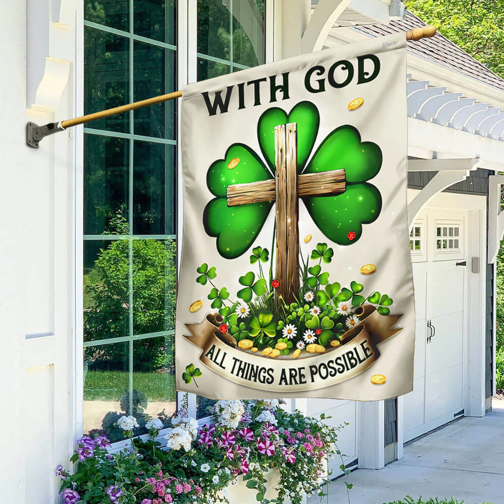 Bimipi Irish St Patricks Day Shamrock With God All Things Are Possible Flag