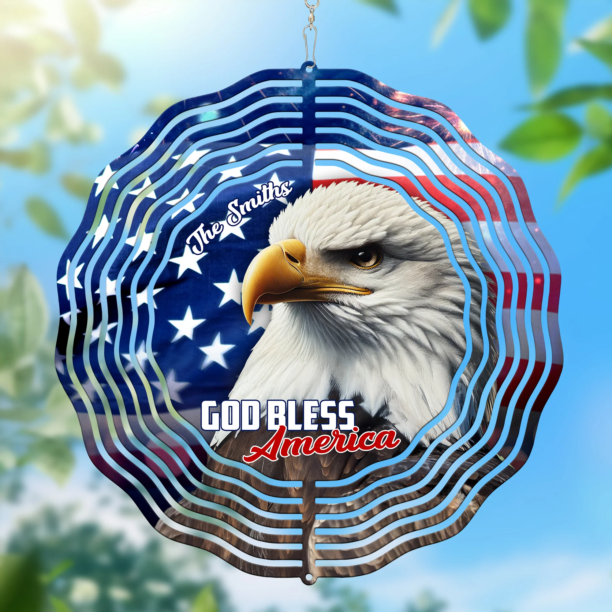 Personalized Patriot Eagle God Bless America Wind Spinner