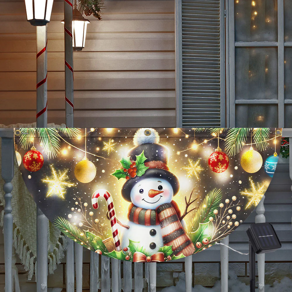 Snowman Christmas Winter Festive Holidays Solar Led Fan Flag