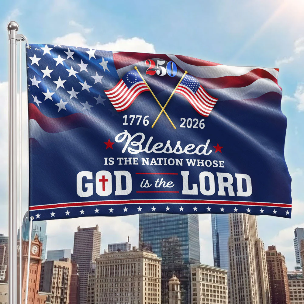 250 Years of America Blessed is Nation 1776 2026 Patriotic Grommet Flag