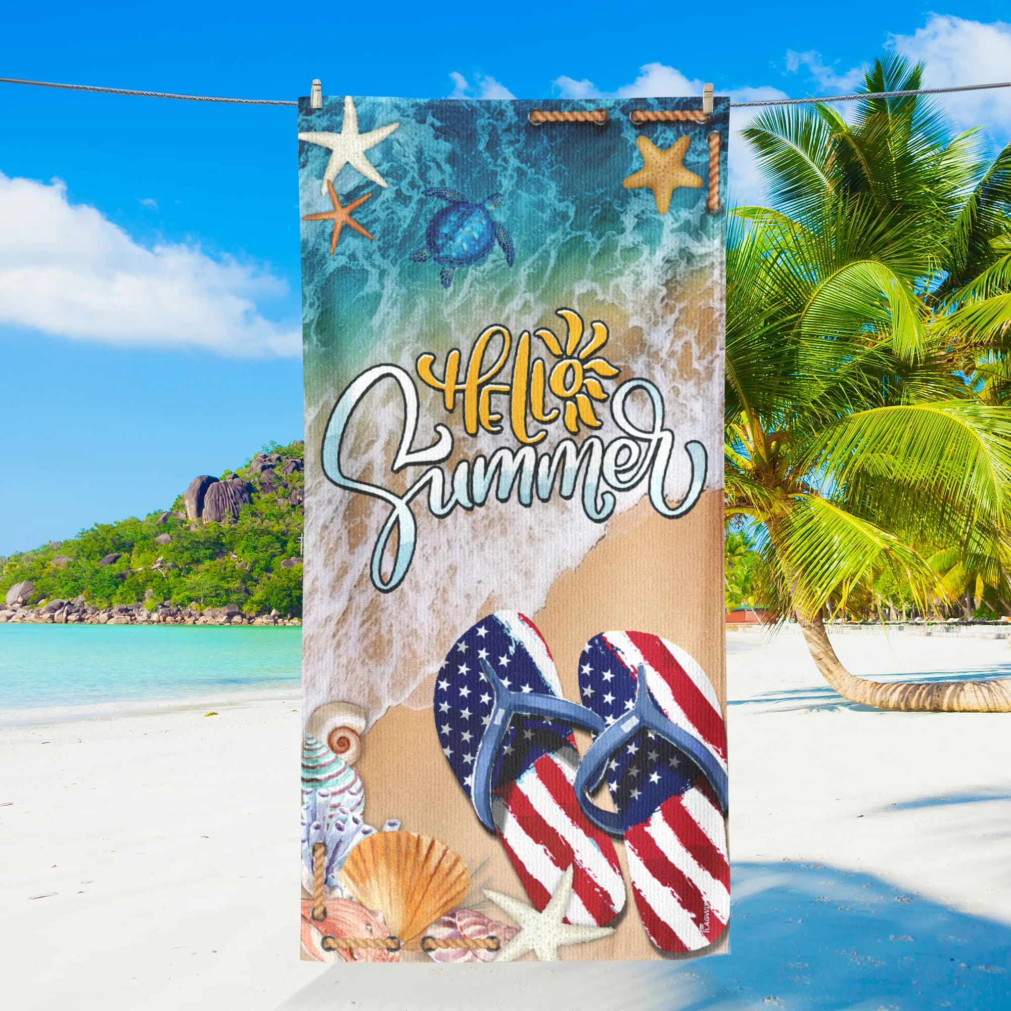 Hello Summer Beach Flip Flops American Beach Towel