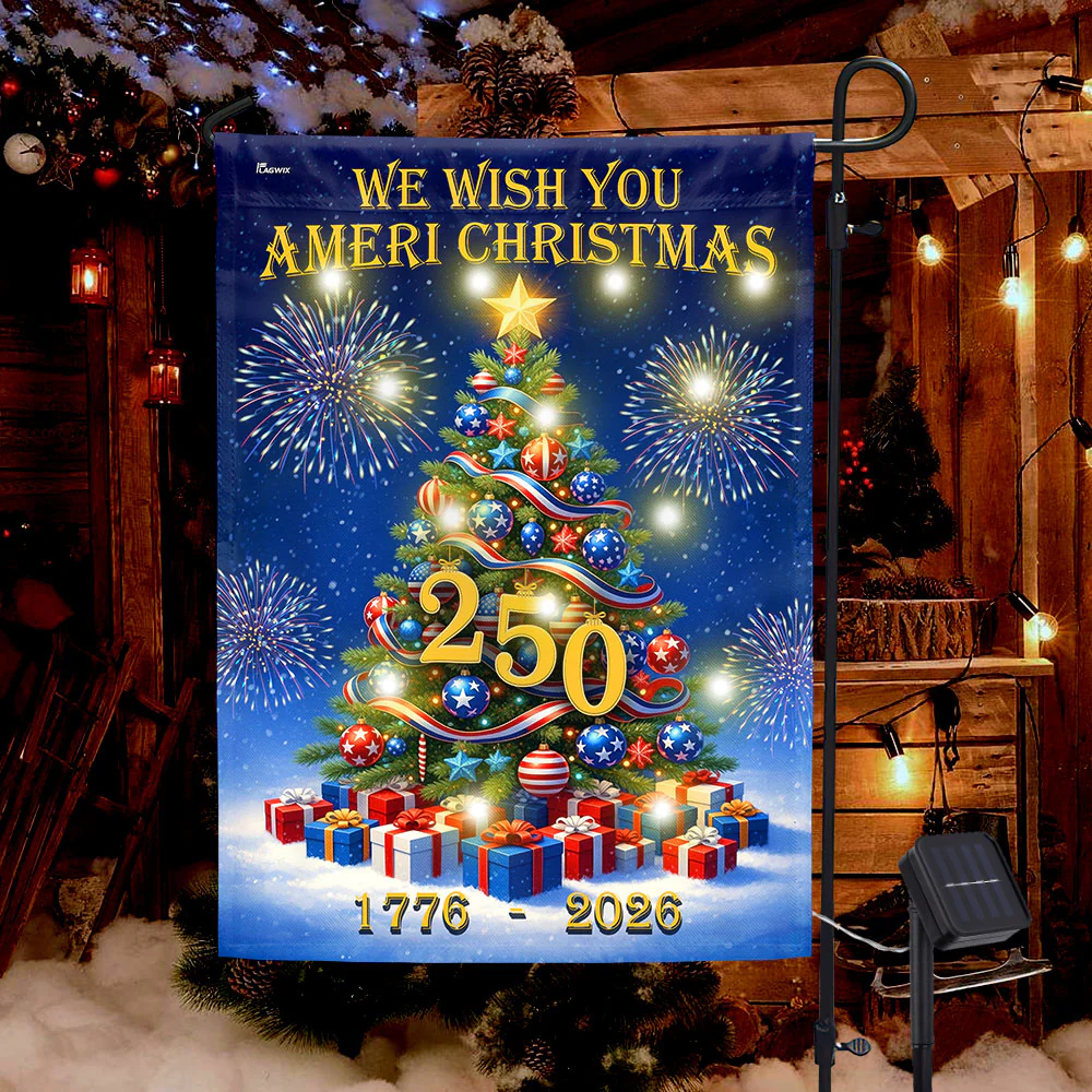 We Wish You Ameri Christmas Flag | Patriotic Christmas Tree Solar Led Flag