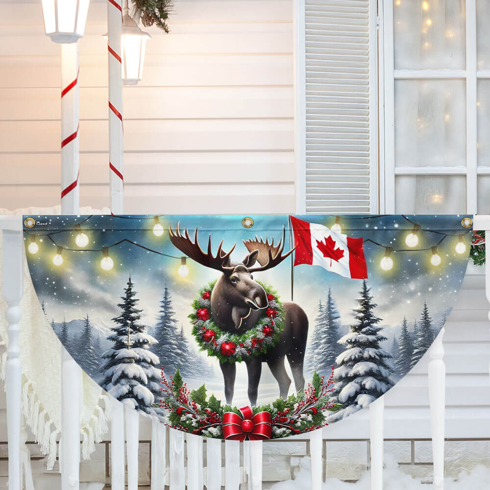 Canadian Moose Christmas Canada Winter Holidays Non-Pleated Fan Flag