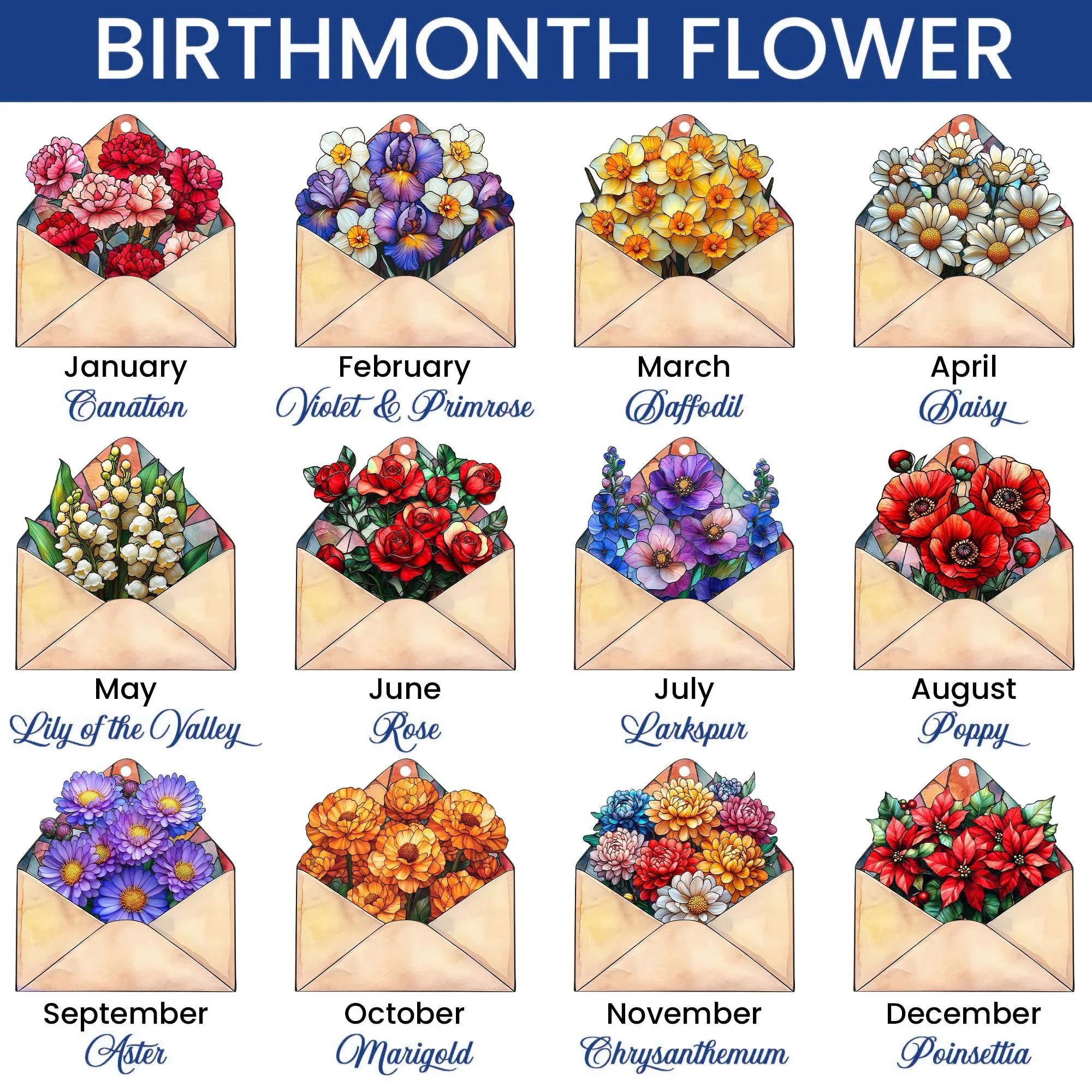 Custom Letter Birth Month Flower Stained Glass Suncatcher