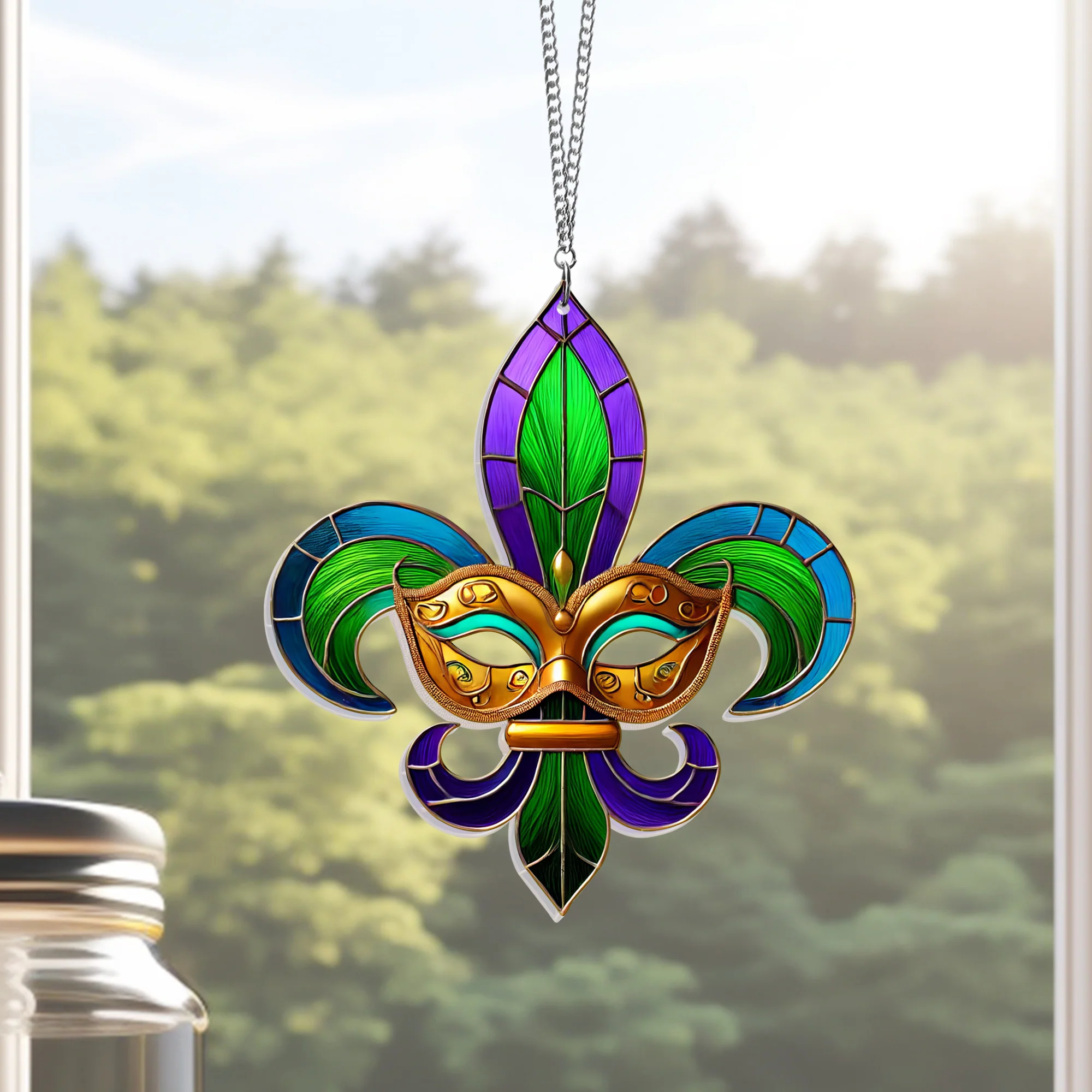 Mardi Gras Fleur de Lis Acrylic Suncatcher Hanging Gift for Mardi Gras Louisiana