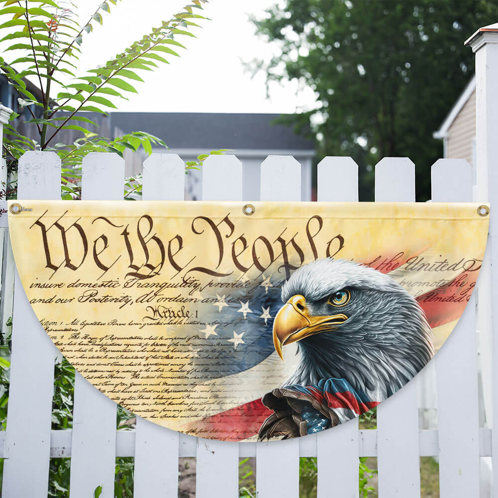 Bimipi American Flag - Happy 4th Of july, We The People. Patriotic American Eagle Non-Pleated Fan Flag