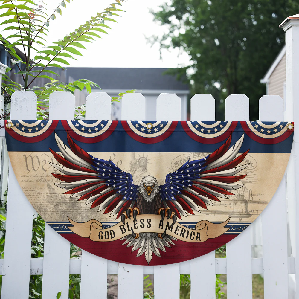 Bimipi American Flag - God Bless America Patriotic Eagle Non-Pleated Fan Flag