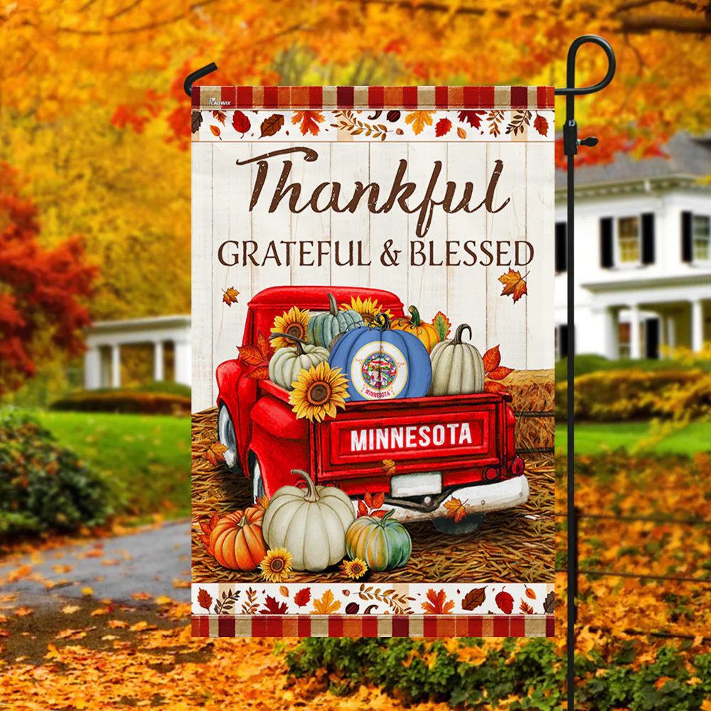 Minnesota State Thankful Grateful And Blessed Pumpkins Thanksgiving Fall Minnesota Flag