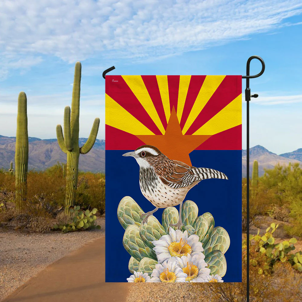 Arizona Flag Cactus Wren and Saguaro Cactus Blossom