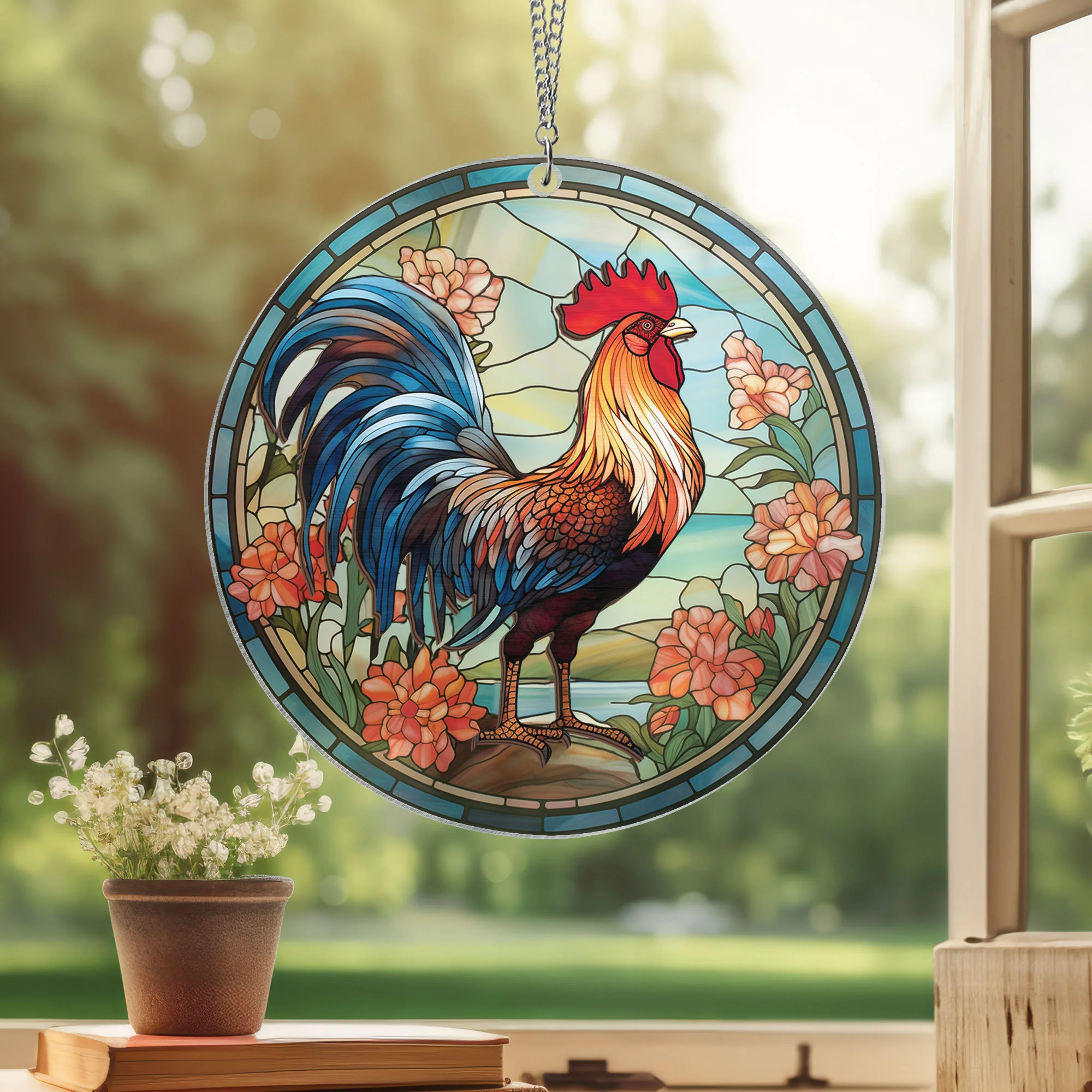 Rooster Chicken Farm 2 Layered Hanging Suncatcher