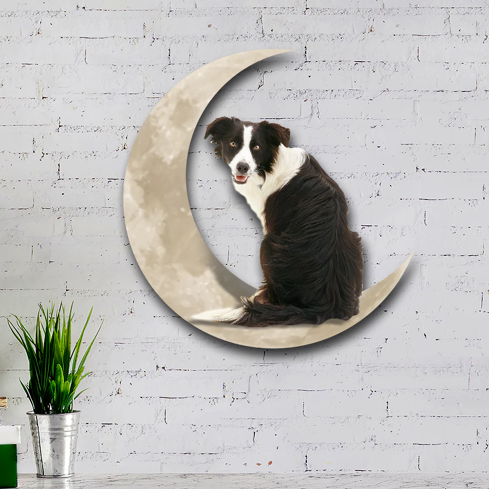 Border Collie Dog And Moon Hanging Metal Sign QNK879MSv11