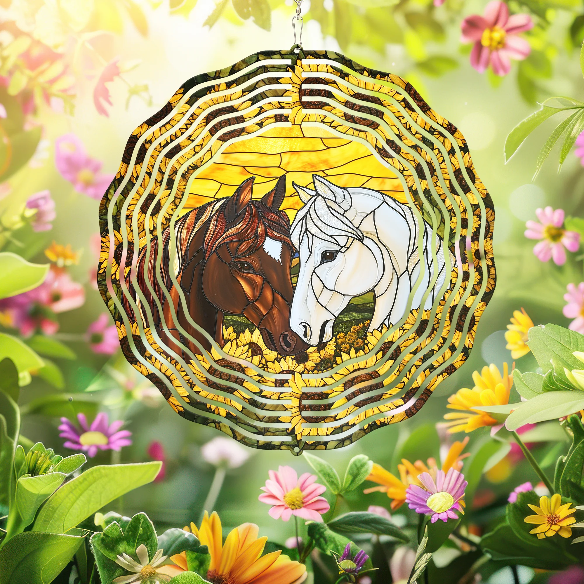 Sunflowers Horses Spring Wind Spinner