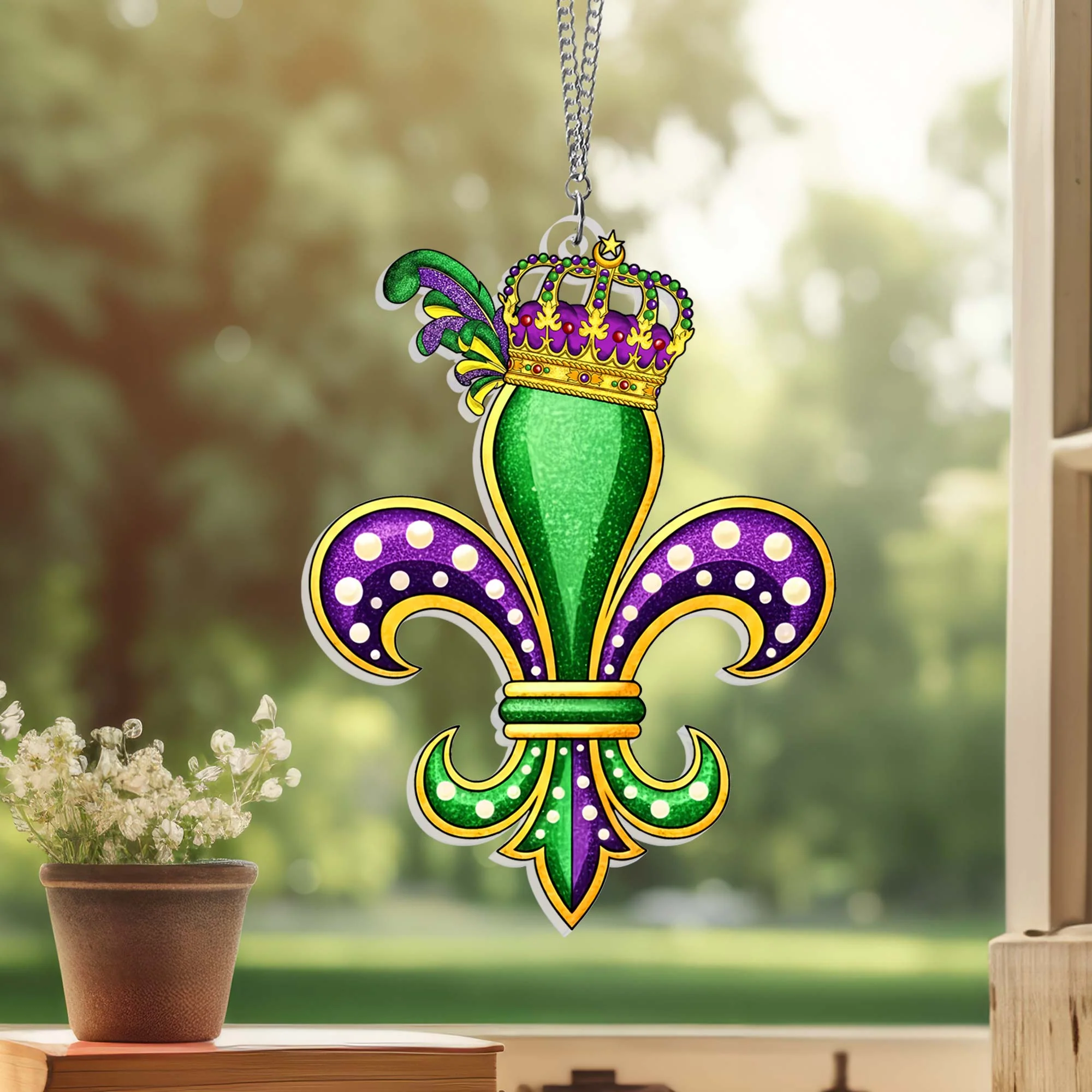 Mardi Gras Fleur-de-Lis Suncatcher, Louisiana Window Hanging Decor