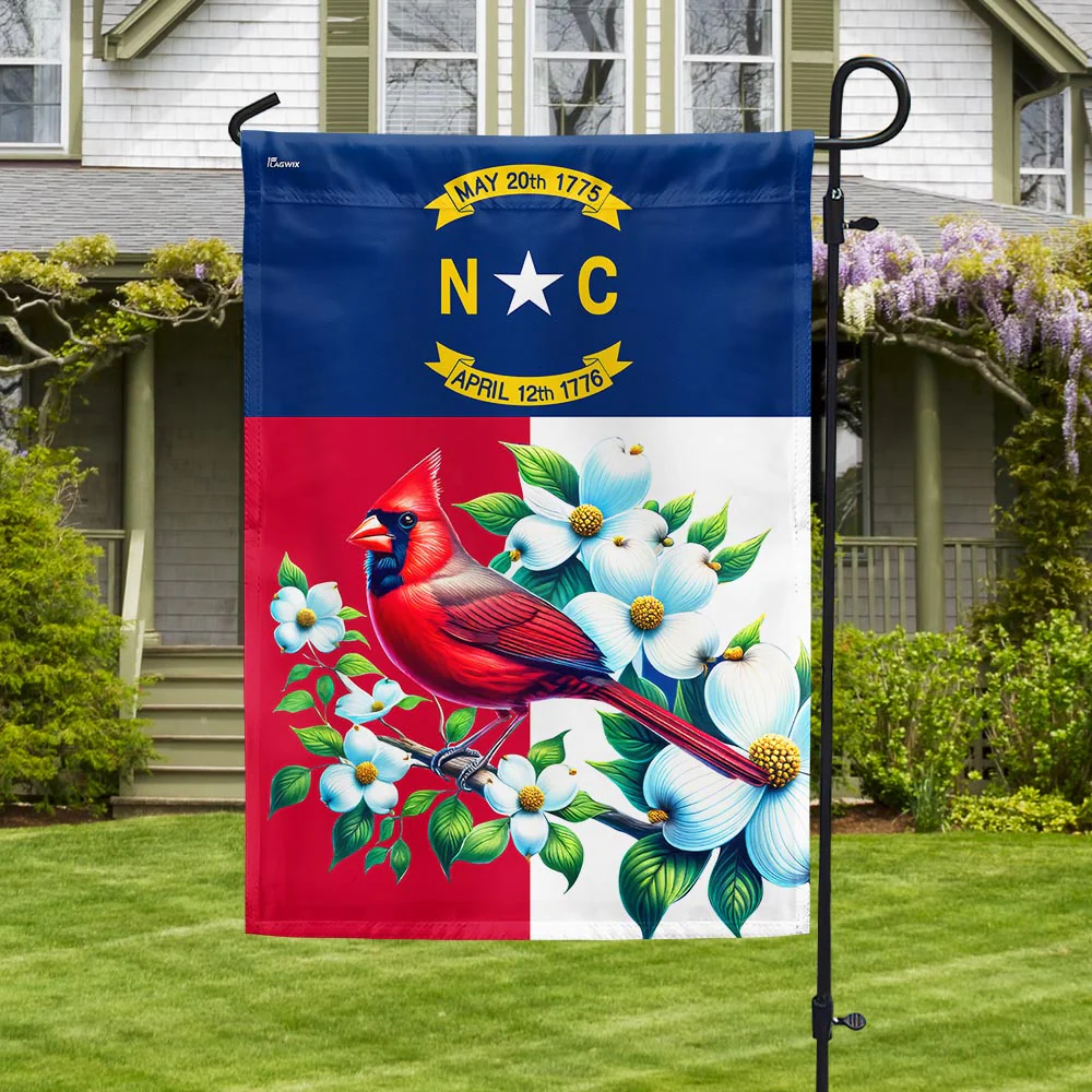 Bimipi North Carolina State Bird and Flower Cardinal and Dogwood Flower Flag