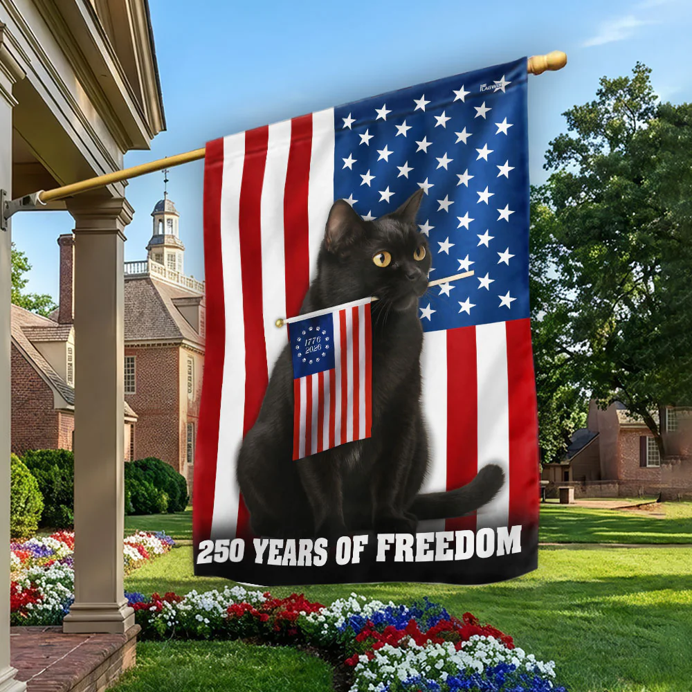 250 Years of Freedom Flag, Patriotic Black Cat American Flag