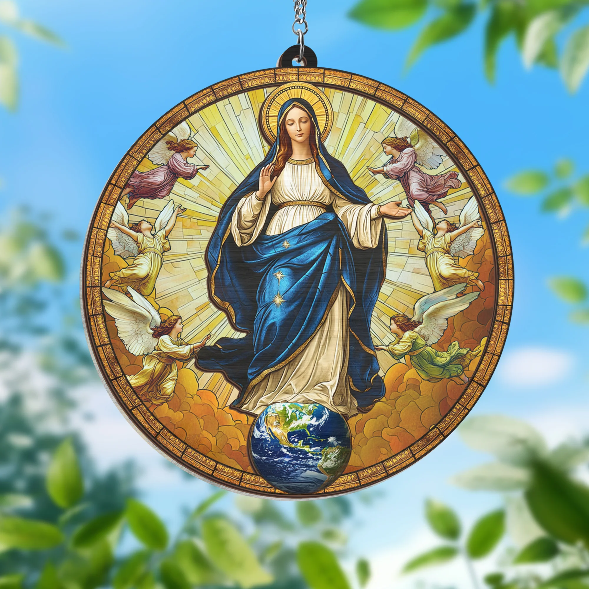 The Holy Mary in Heaven 2 Layered Hanging Suncatcher