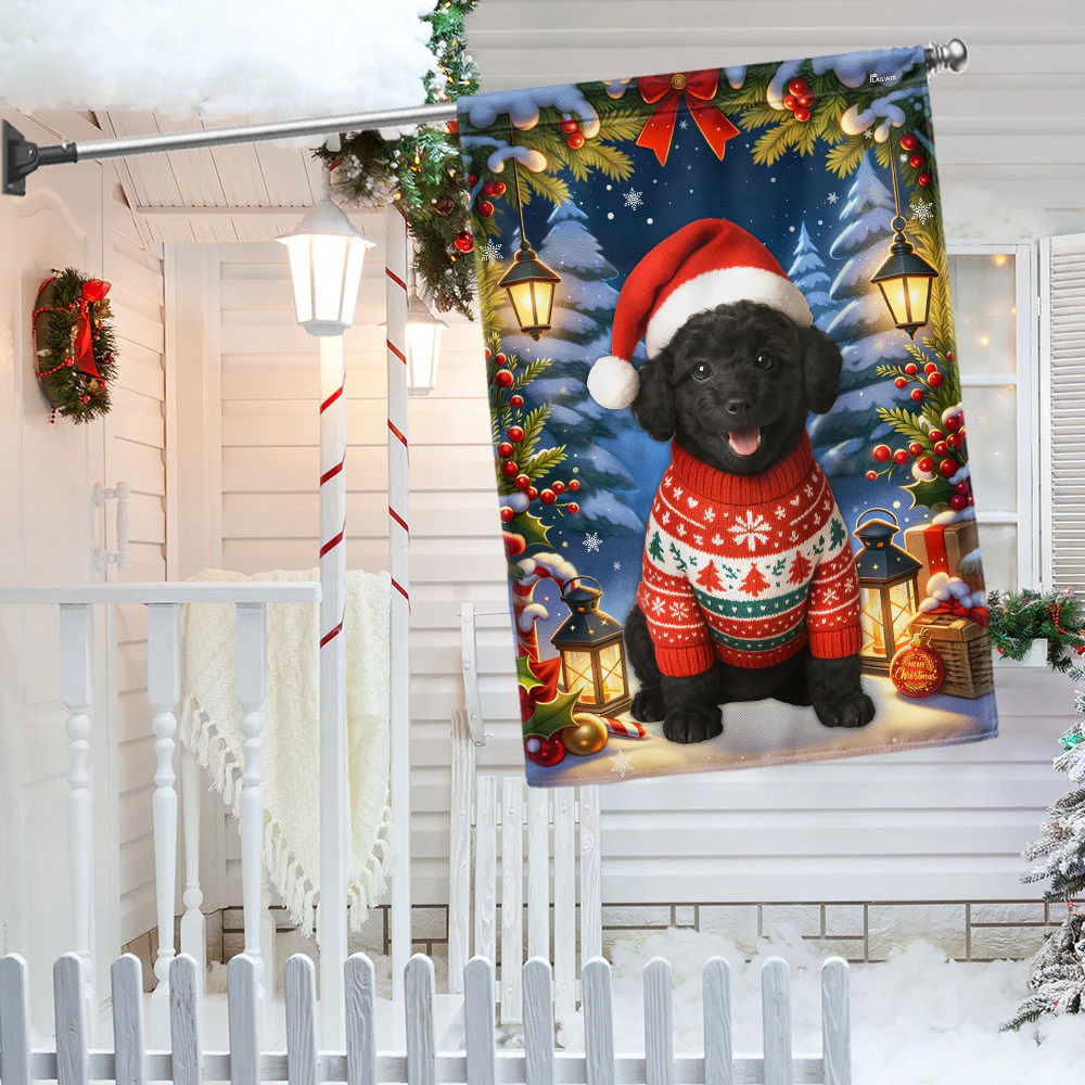 Black Poodle Christmas Flag for Winter Holiday Decorations