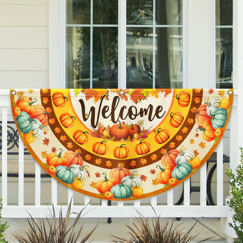Welcome Fall Flag Pumpkin Thanksgiving Non-Pleated Fan Flag