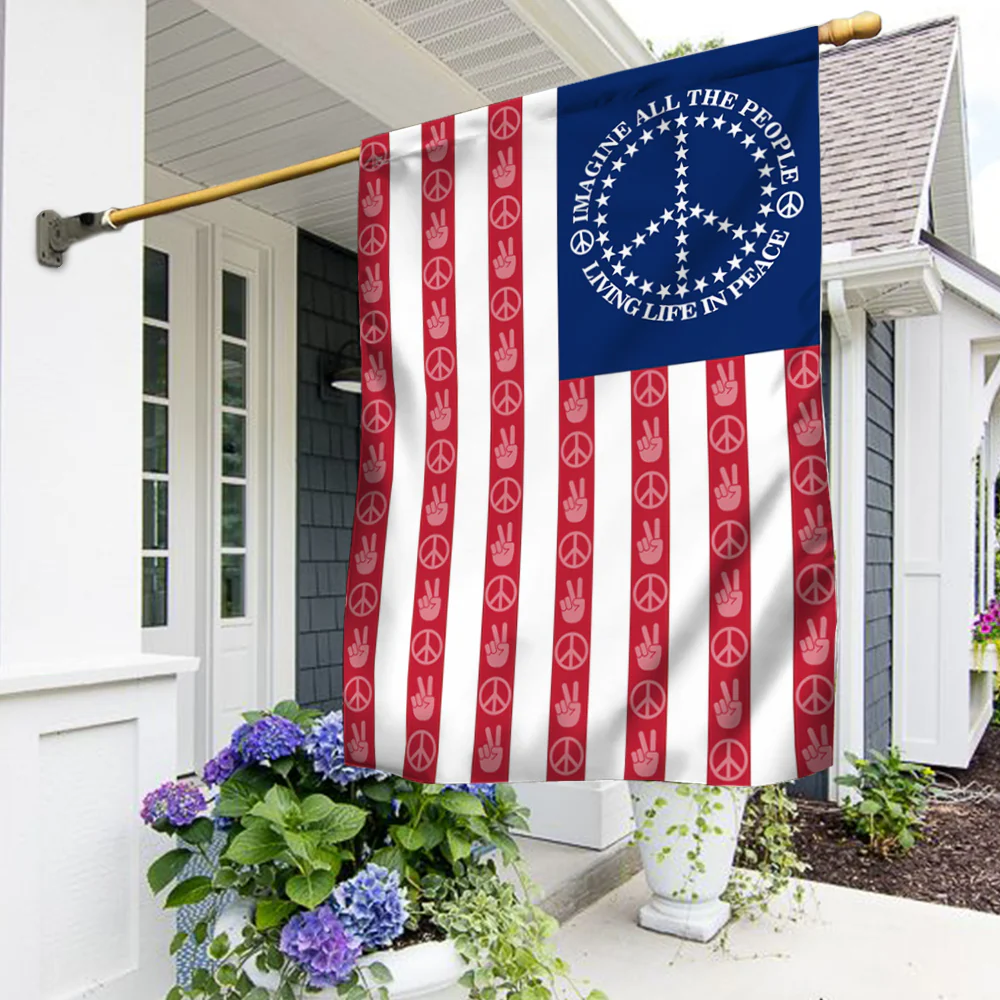 Peace Sign. Imagine All The People Living Life In Peace American Flag
