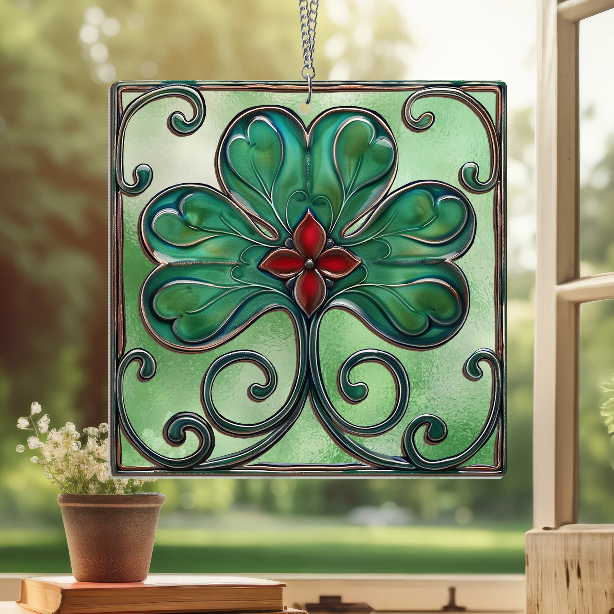 Irish Shamrock 2 Layered Hanging Suncatcher