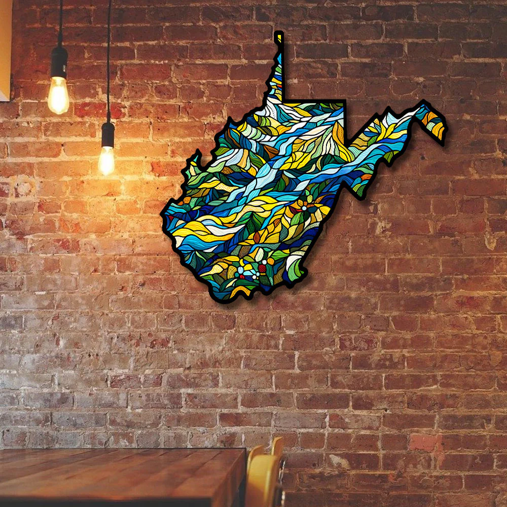 West Virginia Wild and Wonderful Map Hanging Metal Sign