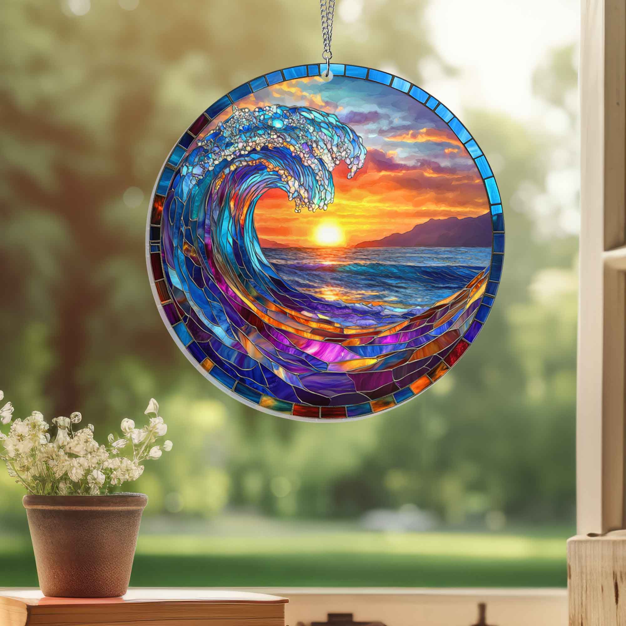 Sea Wave Suncatcher Ocean Beach Acrylic Hanging Sign