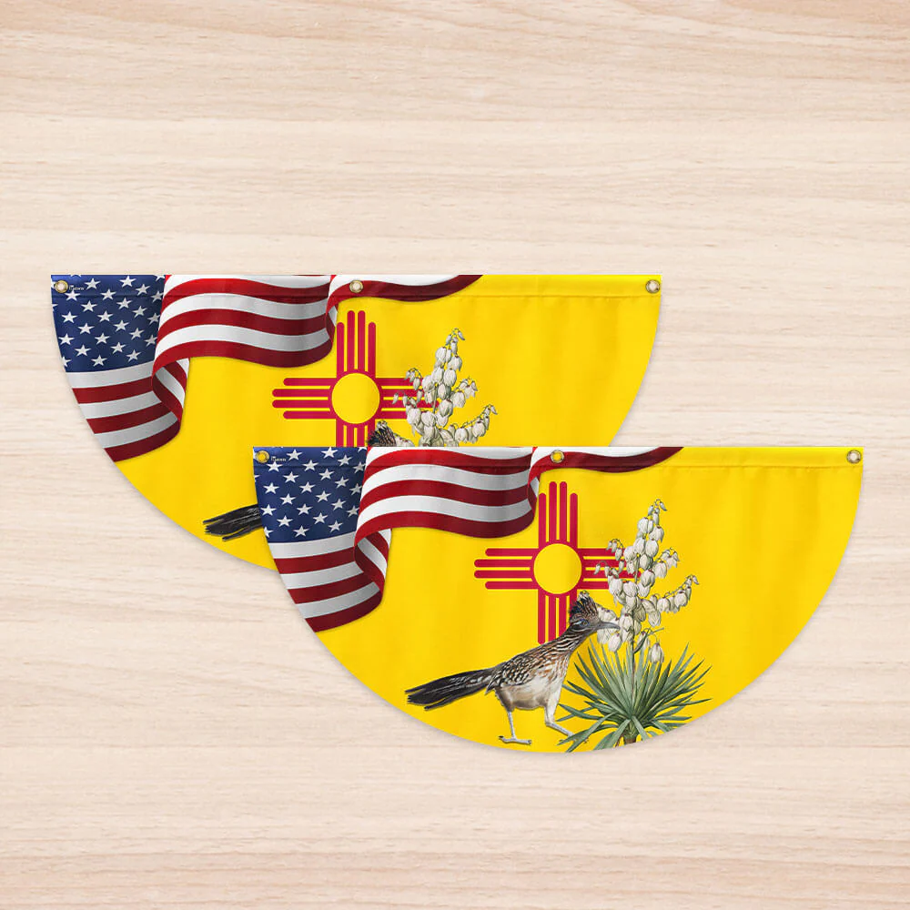 New Mexico State Roadrunner Bird and Yucca Flower Non-Pleated Fan Flag 3-Day Shipping