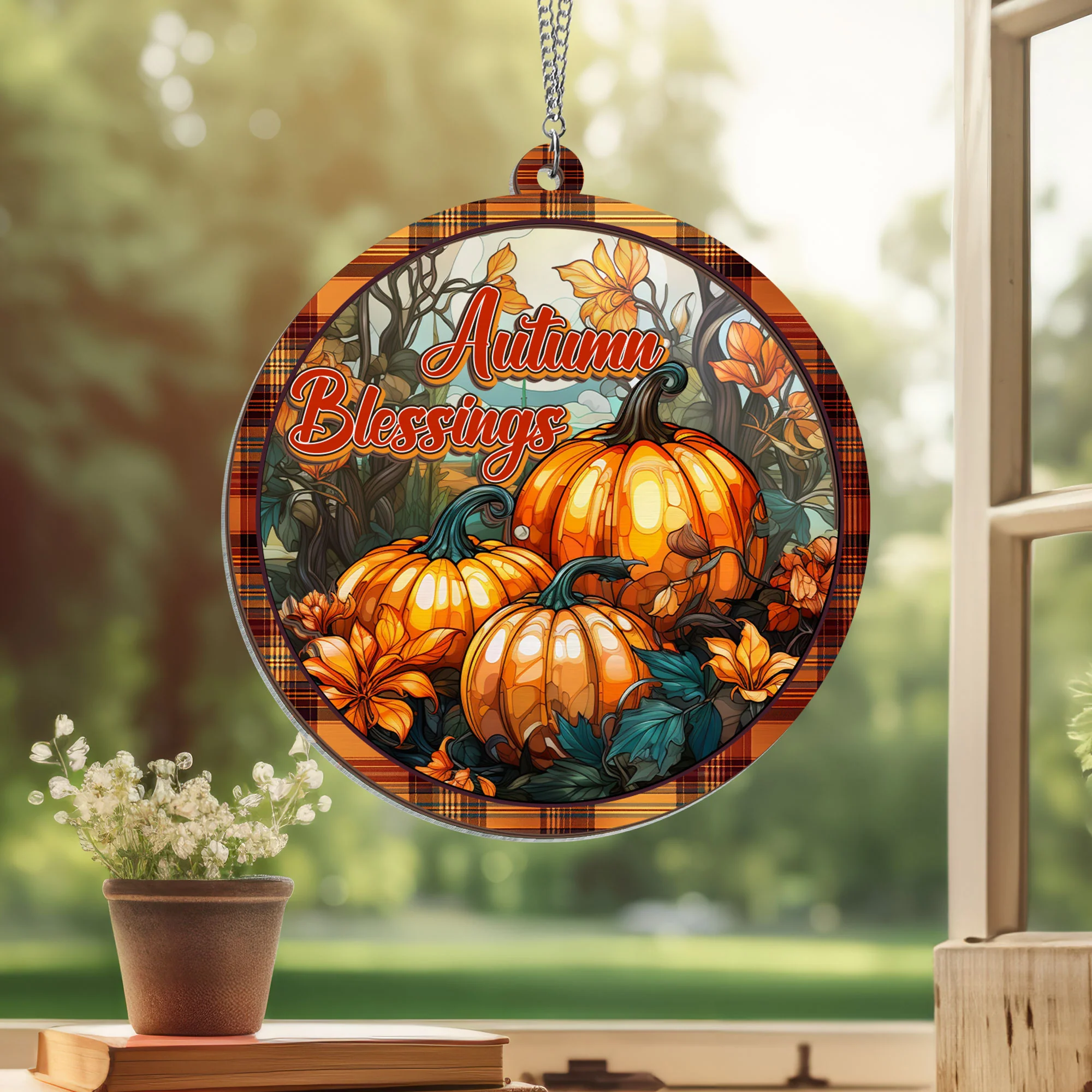 Autumn Blessings, Fall Pumpkin Decor 2 Layered Hanging Suncatcher