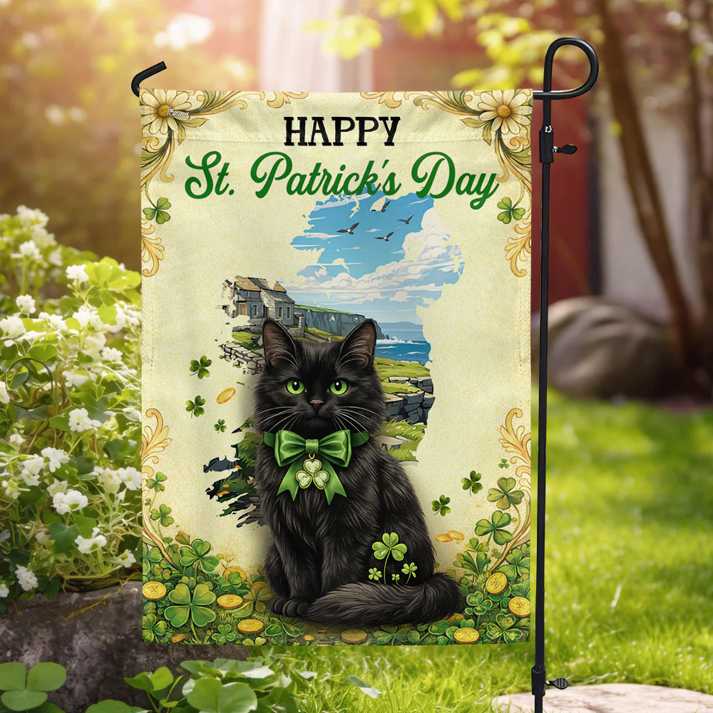 Happy St. Patrick’s Day Flag, Black Cat Ireland Maps American Flag