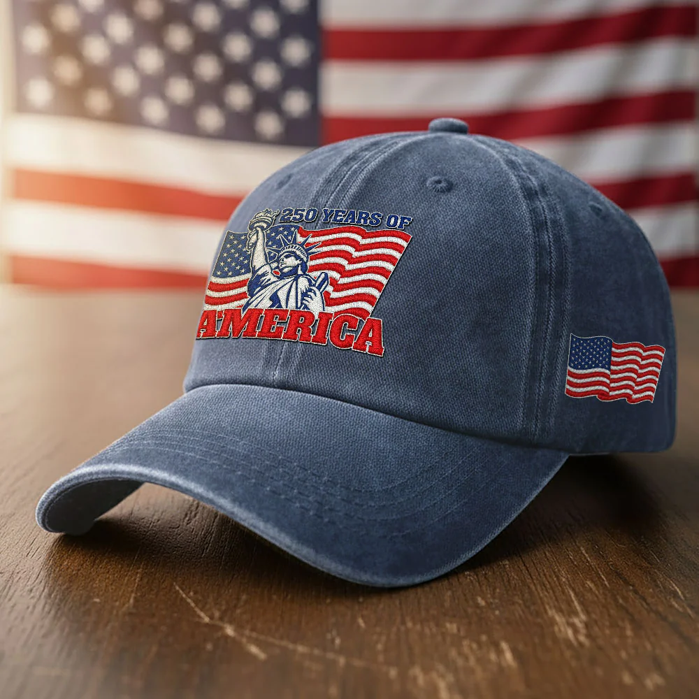 250 Years of America Washed Cap, Patriotic Liberty Embroidered Cap