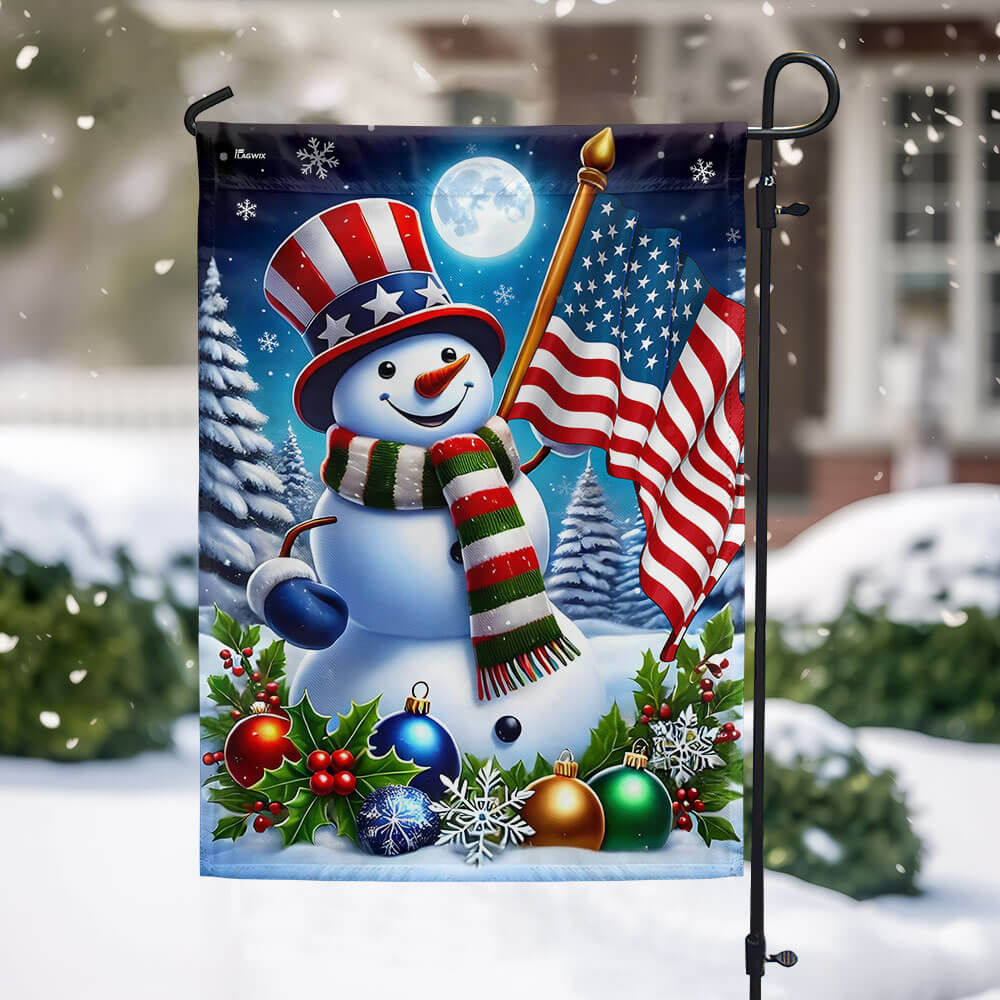 Snowman Christmas American Flag