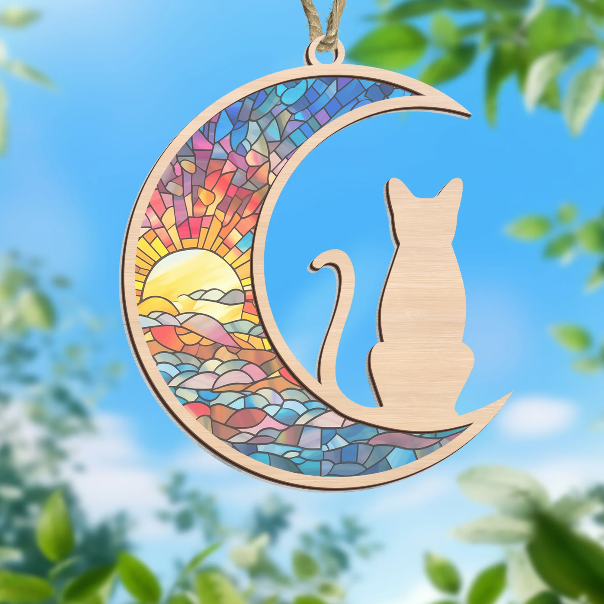 Christmas Ornament, Cat On The Moon Suncatcher Ornament