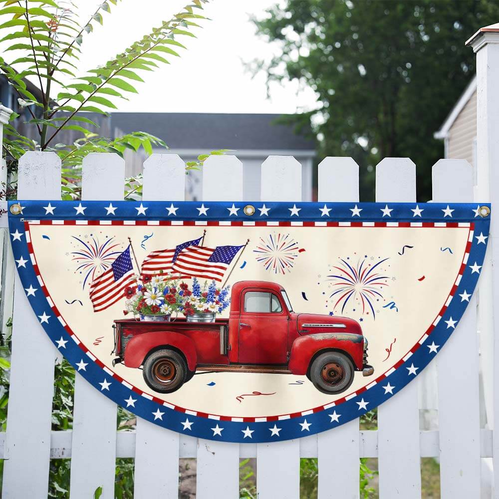 Bimipi American Flag - Patriotic Red Truck 4th Of july Independence Day Non-Pleated Fan Flag