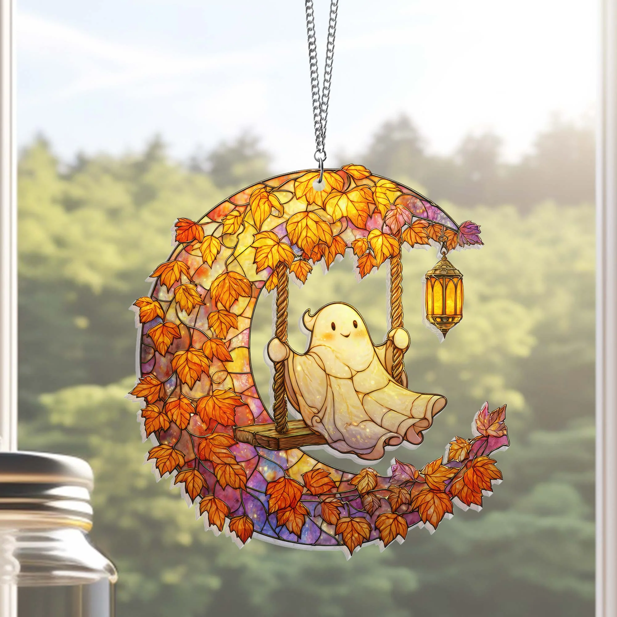 Halloween Cute Ghost Suncatcher - Window Hanging Ornament for Fall Decor