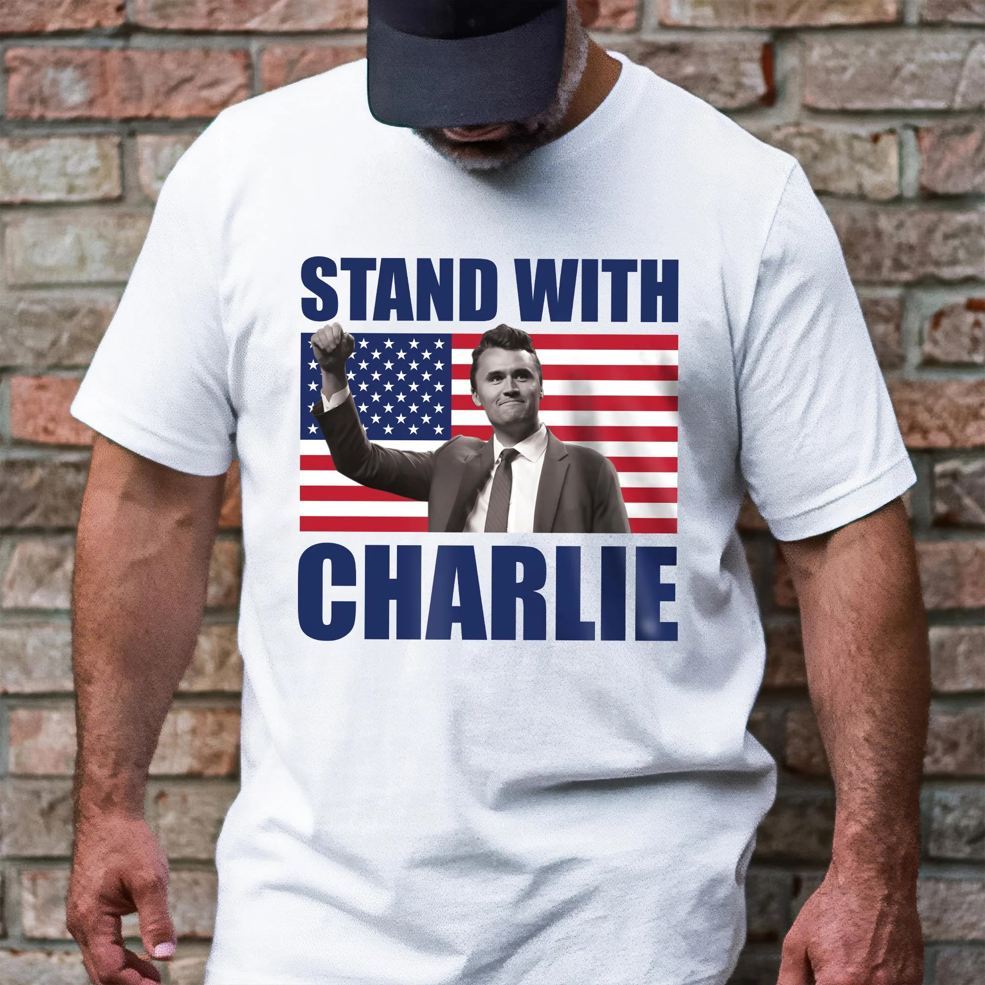 Stand With Charlie Kirk T-Shirt - American Flag Memorial Patriotic Shirt