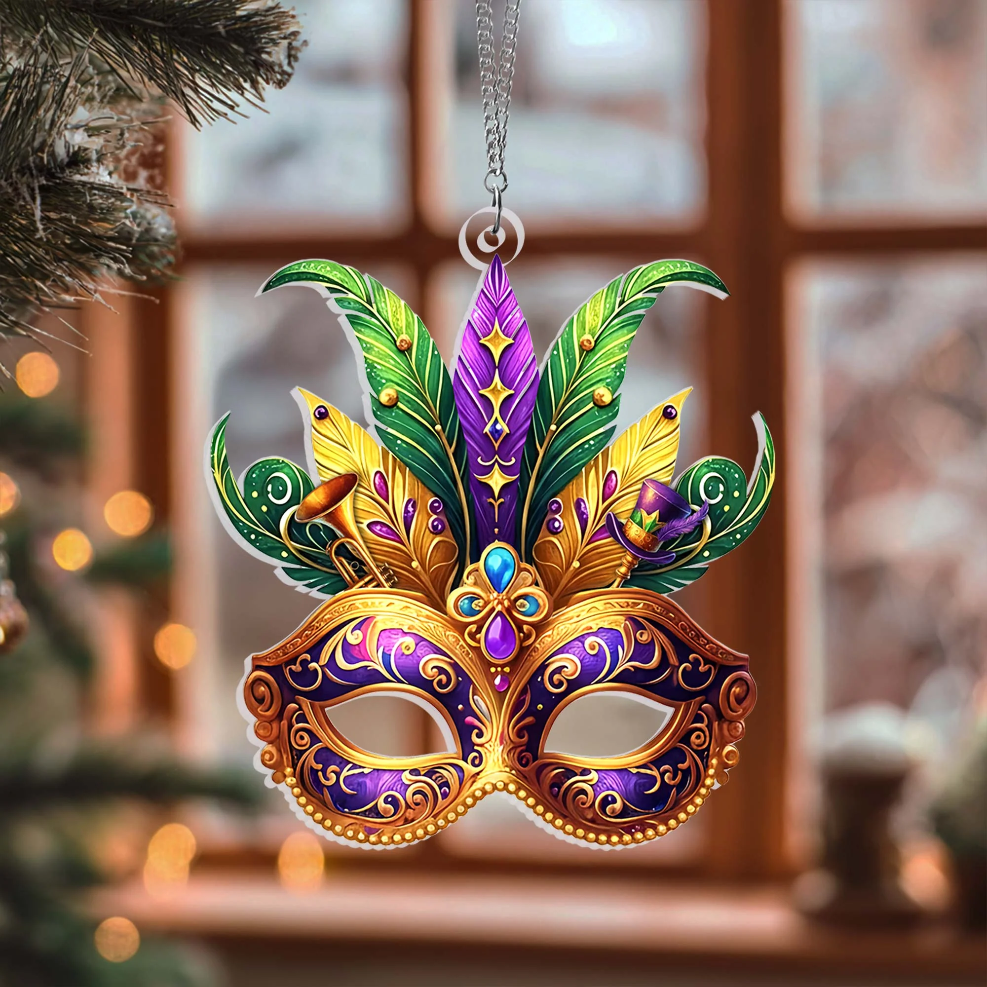 Happy Mardi Gras Suncatcher, Louisiana Carnival Window Hanging Decoration