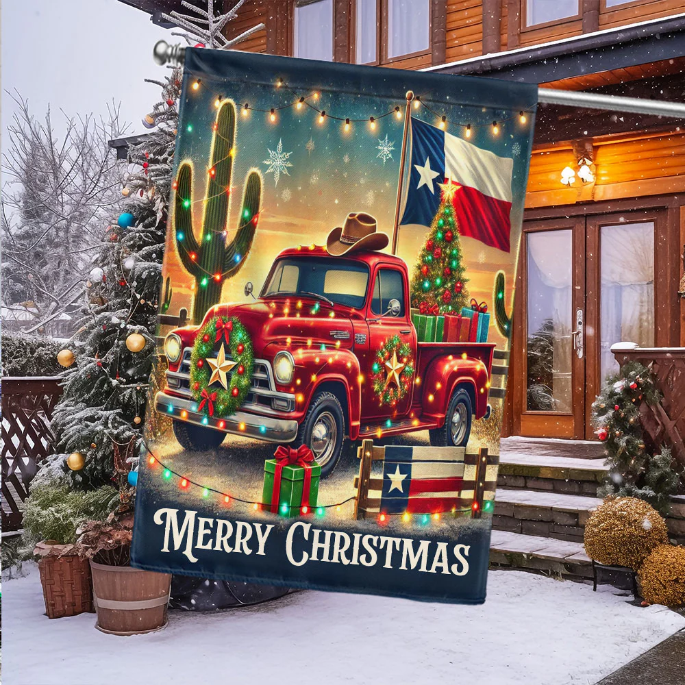Texas Christmas Truck Flag