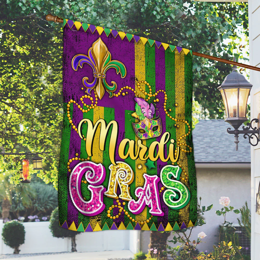 Mardi Gras Flag, Purple Gold Green Decor For Festival