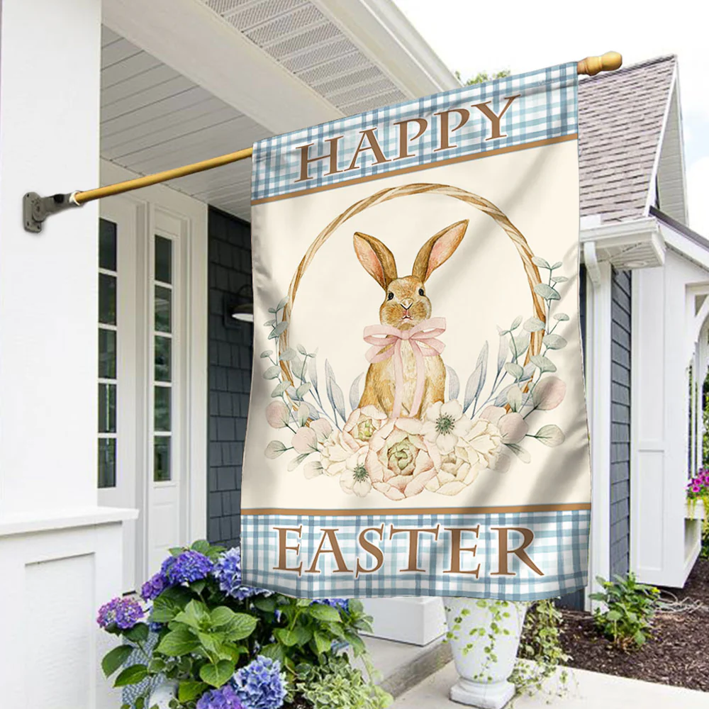 Bunny Easter Flag Floral Bunny Wreath