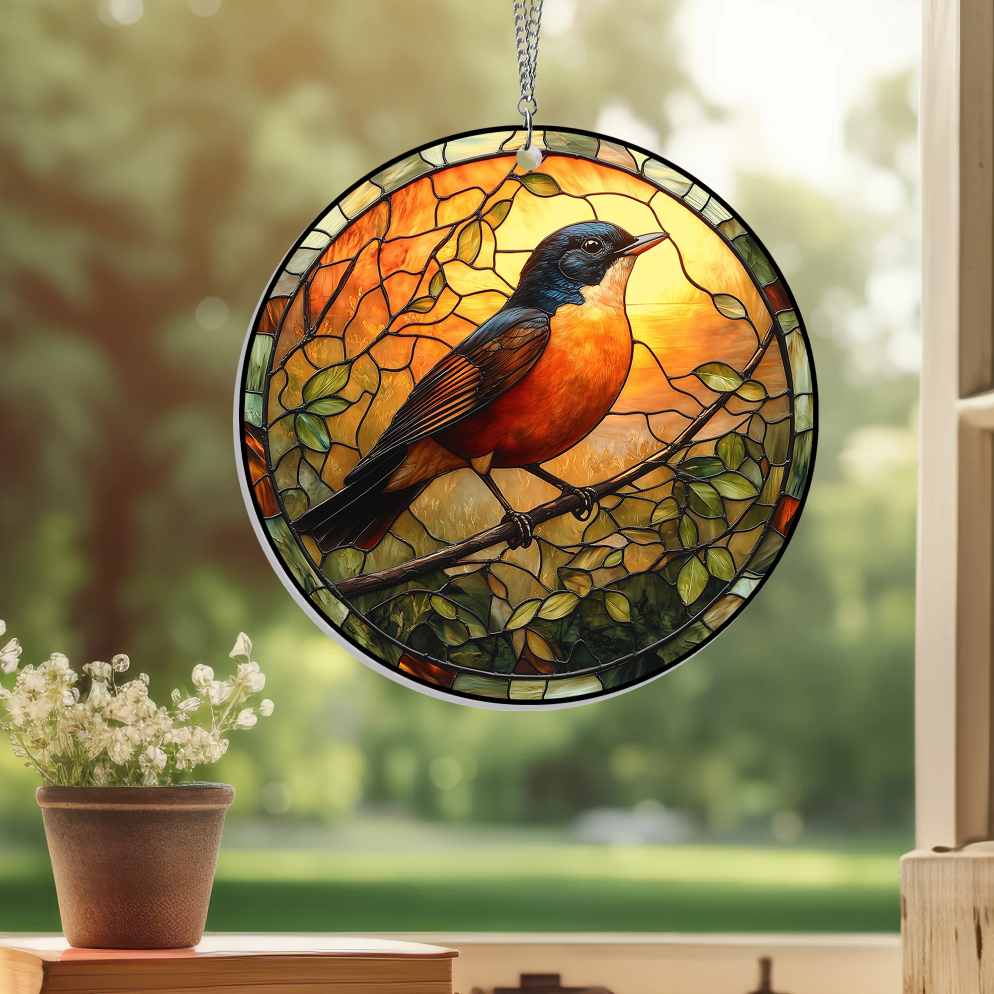 American Robin Bird Acrylic Suncatcher Window Hanging