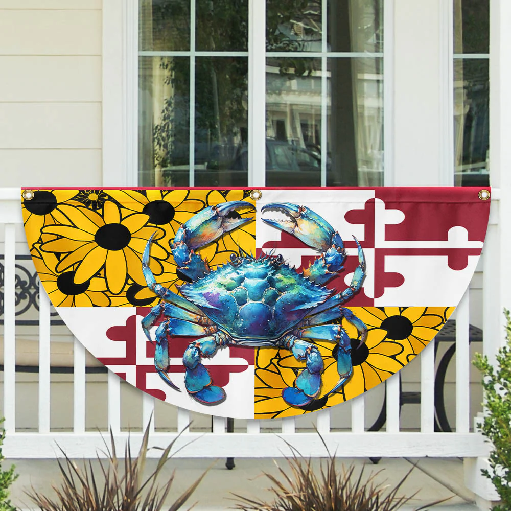 Maryland Blue Crab Black-Eyed Susan Flowers Non-Pleated Fan Flag