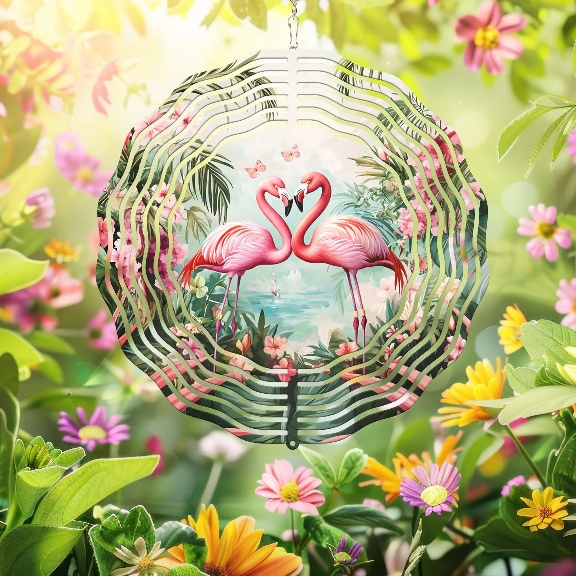Pink Flamingos Spring Wind Spinner