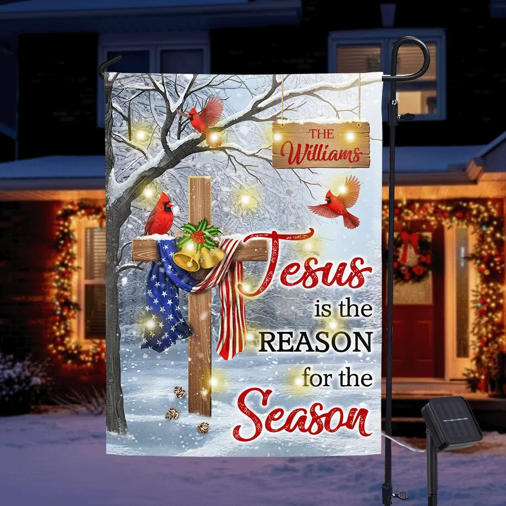 Personalized Christ Cross Flag | Jesus Is Reason Christmas Solar LED Flag