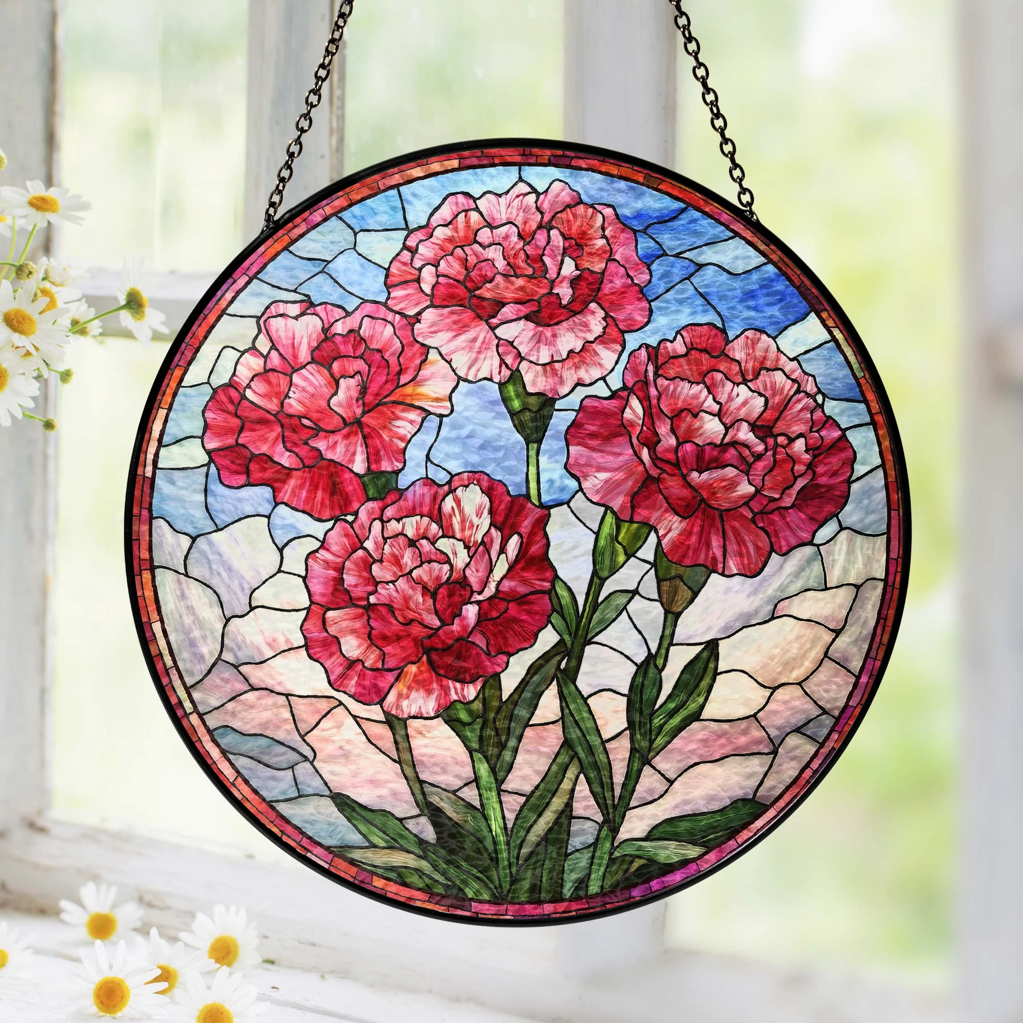 Personalized Birth Month Flowers Stained Glass Suncatcher